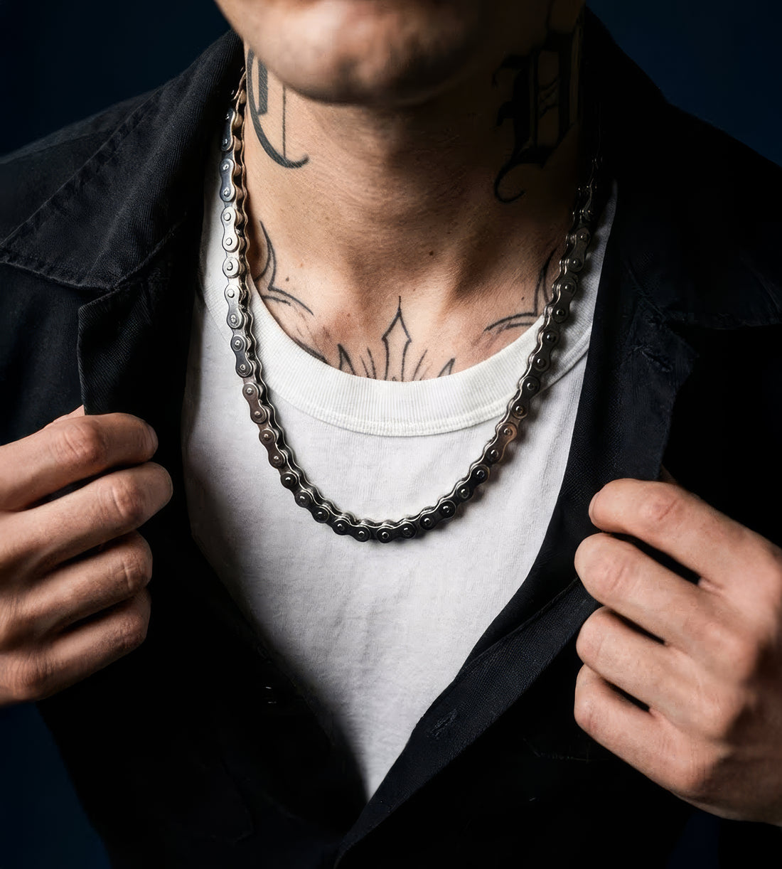 Bike Chain Necklace on model